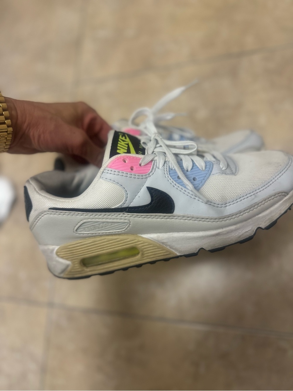 Nike White Neon AirMax 90 Pink, Blue & Black Accents